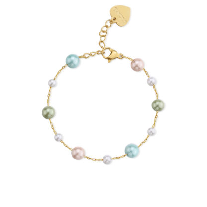 Bracciale Wisdom in Acciaio con Finitura Oro 14K e Perle Colorate