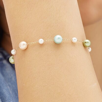 Bracciale Wisdom in Acciaio con Finitura Oro 14K e Perle Colorate - immagine 2