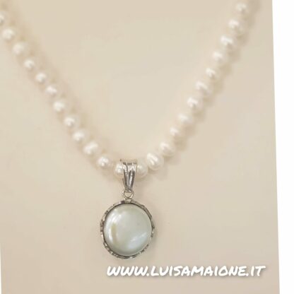 Collana di Perle con Pendente in Argento Rodiato - immagine 2