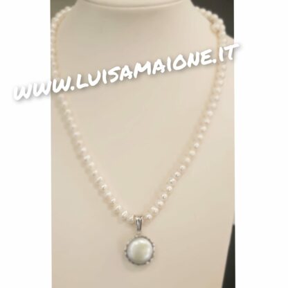 Collana di Perle con Pendente in Argento Rodiato - immagine 3