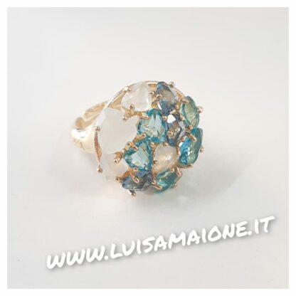 Anello Fantasia Cristalli Blu in Argento 925 Dorato - immagine 4