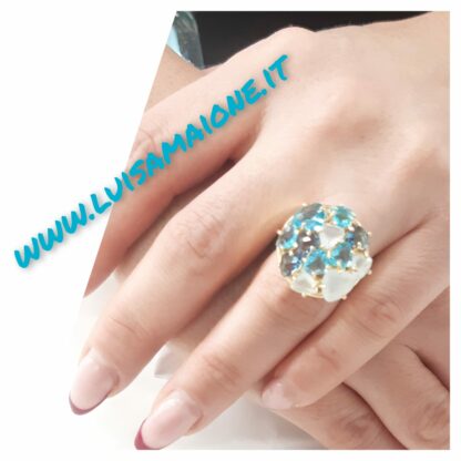 Anello Fantasia Cristalli Blu in Argento 925 Dorato