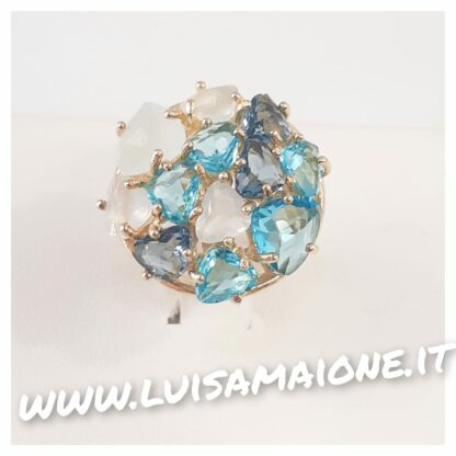 Anello Fantasia Cristalli Blu in Argento 925 Dorato - immagine 2