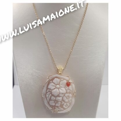 Collana Cammeo Floreale con Cuore in Corallo - immagine 3