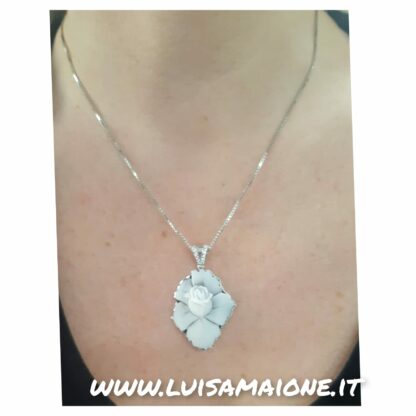 Collana Cammeo con Rosa in Argento Rodiato