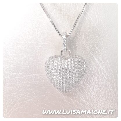 Collana Cuore Pavé in Argento Rodiato con Zirconi - immagine 2