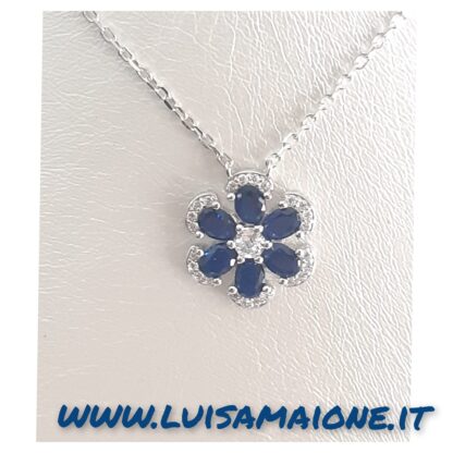 Ciondolo Fiore Blu in Argento Rodiato 925 - immagine 2