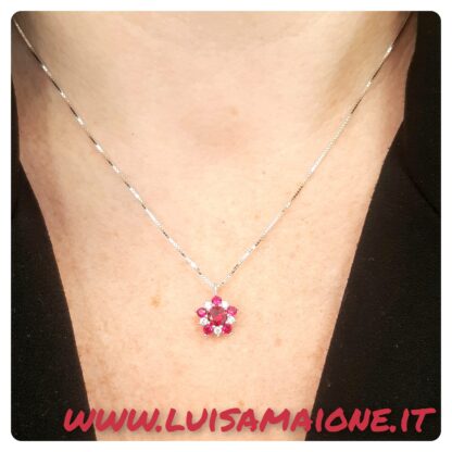 Ciondolo Fiore Rosso Rubino in Argento 925