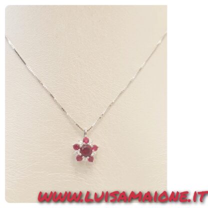 Ciondolo Fiore Rosso Rubino in Argento 925 - immagine 2